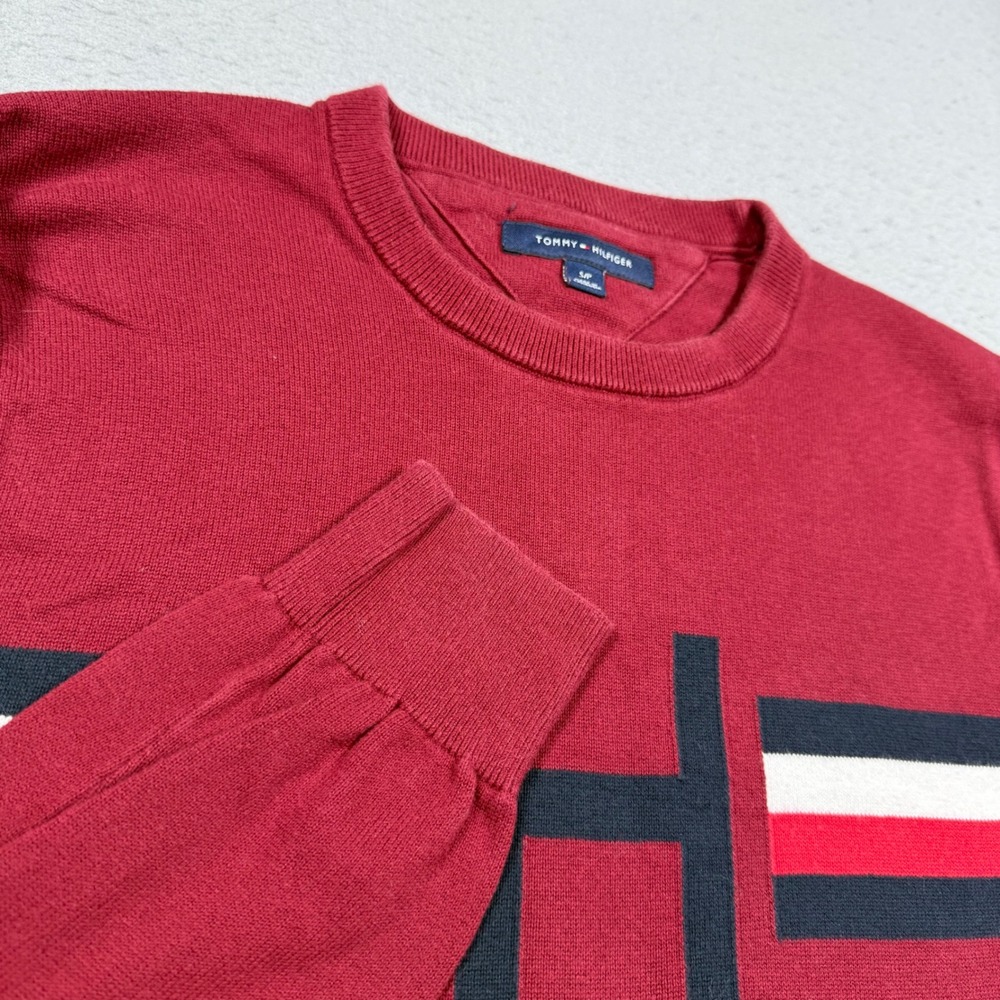 Tommy Hilfiger Mens Red Cotton Graphic Logo Crewneck Sweater Small